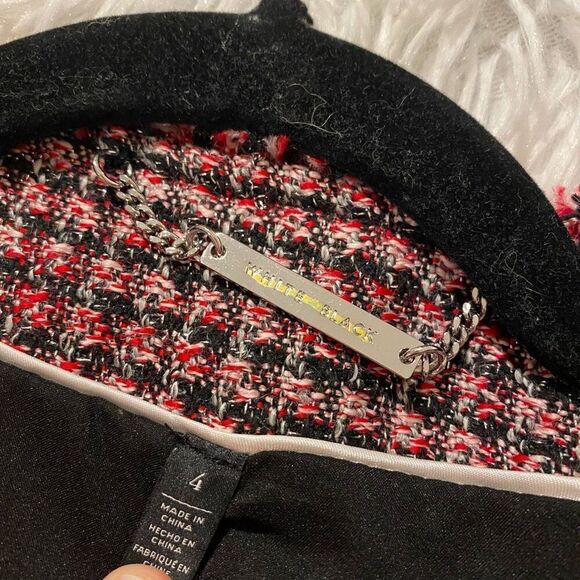 WHBM Tweed Zip Blazer in Red Black Plaid Size 4 - Picture 5 of 7
